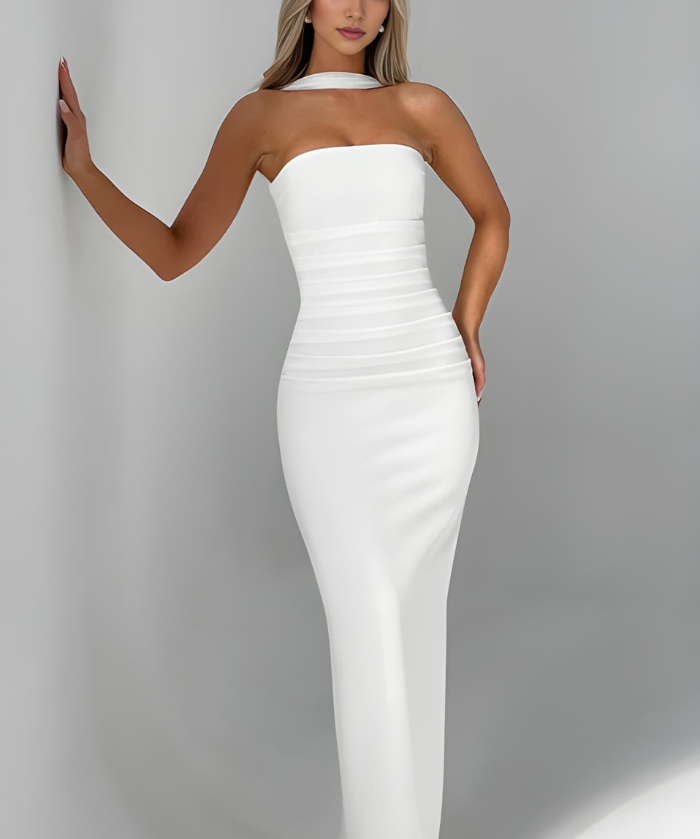 Vestido Longo com Lenço e Fenda Lateral Brenda