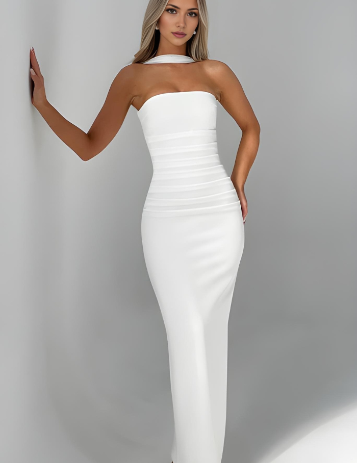 Vestido Longo com Lenço e Fenda Lateral Brenda