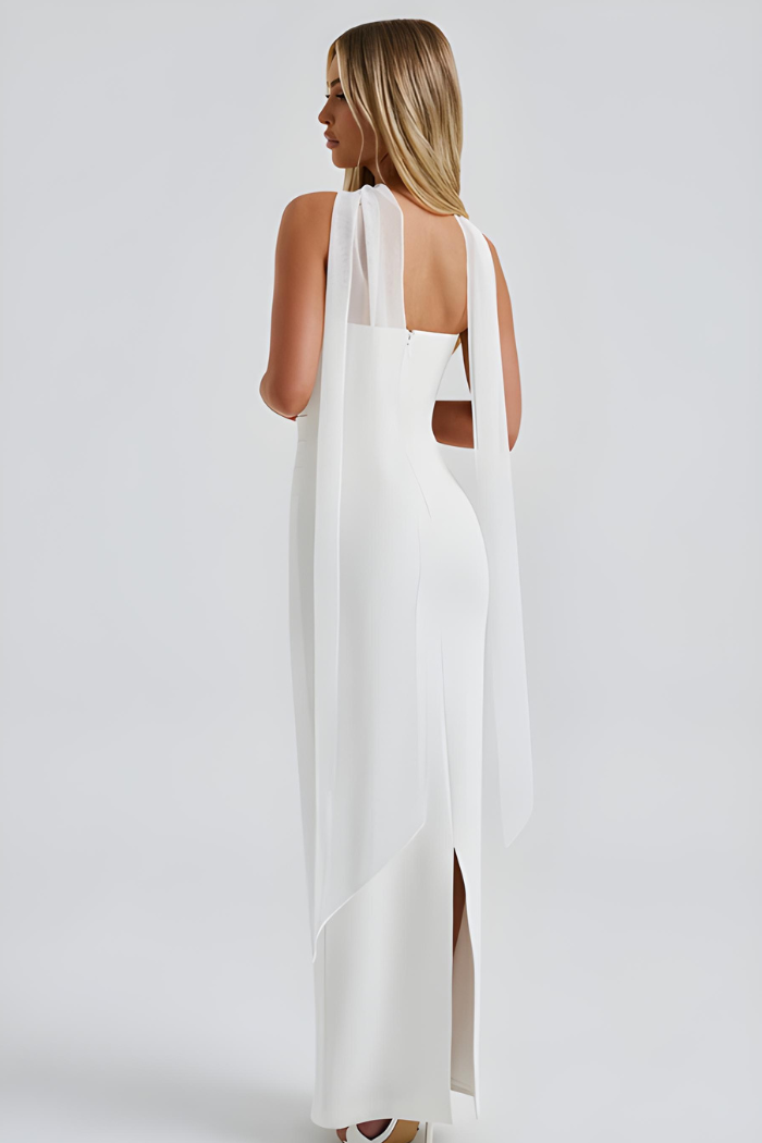 Vestido Longo com Lenço e Fenda Lateral Brenda