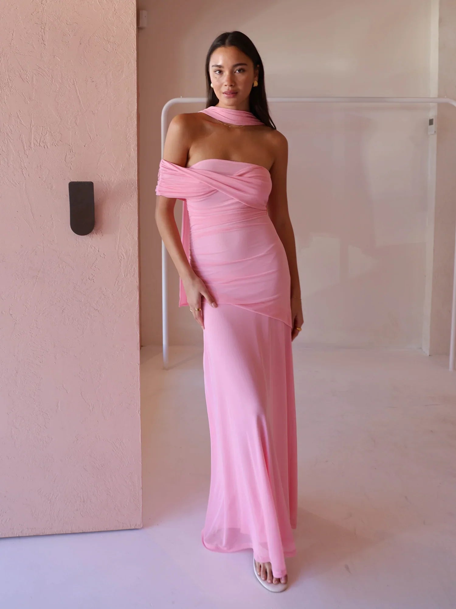 Vestido Aura Longo em Tule Drapeado Multiformas