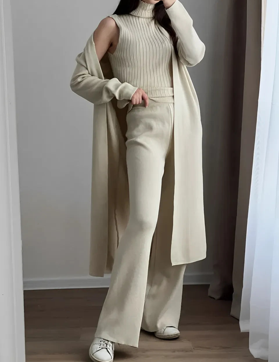 Trijunto Lolla 3 Peças em Viscose com Cardigan e Pantalona