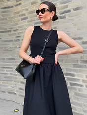 Vestido Longo Canelado Evasê Plissado Maia