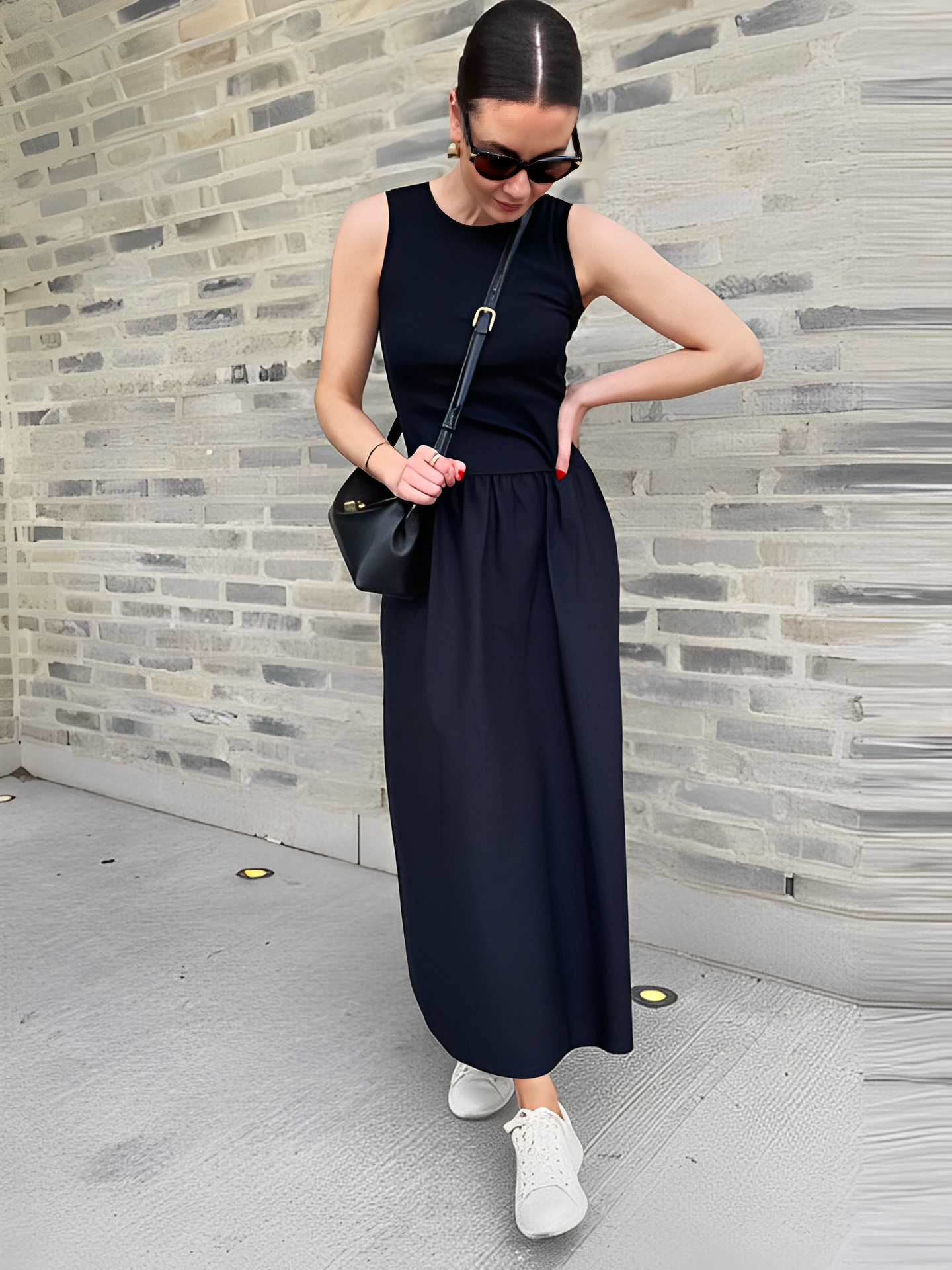 Vestido Longo Canelado Evasê Plissado Maia