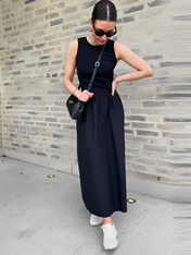 Vestido Longo Canelado Evasê Plissado Maia