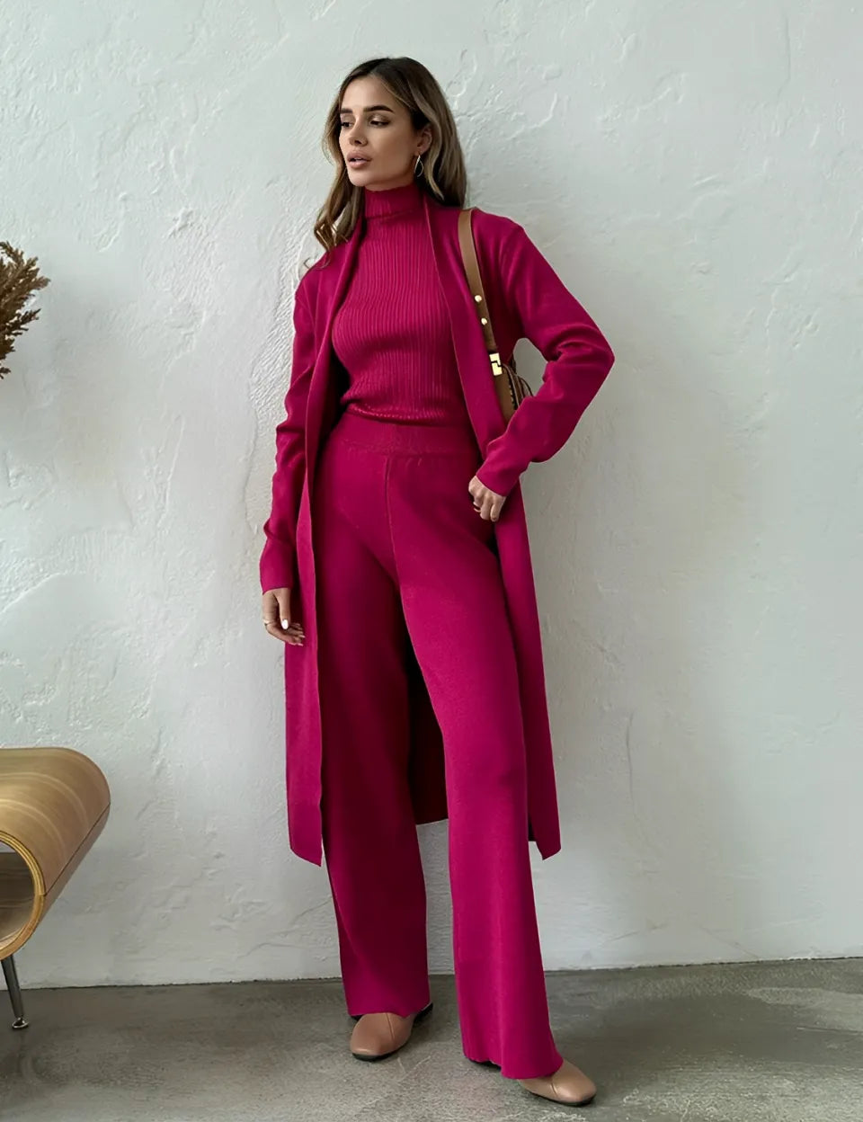 Trijunto Lolla 3 Peças em Viscose com Cardigan e Pantalona