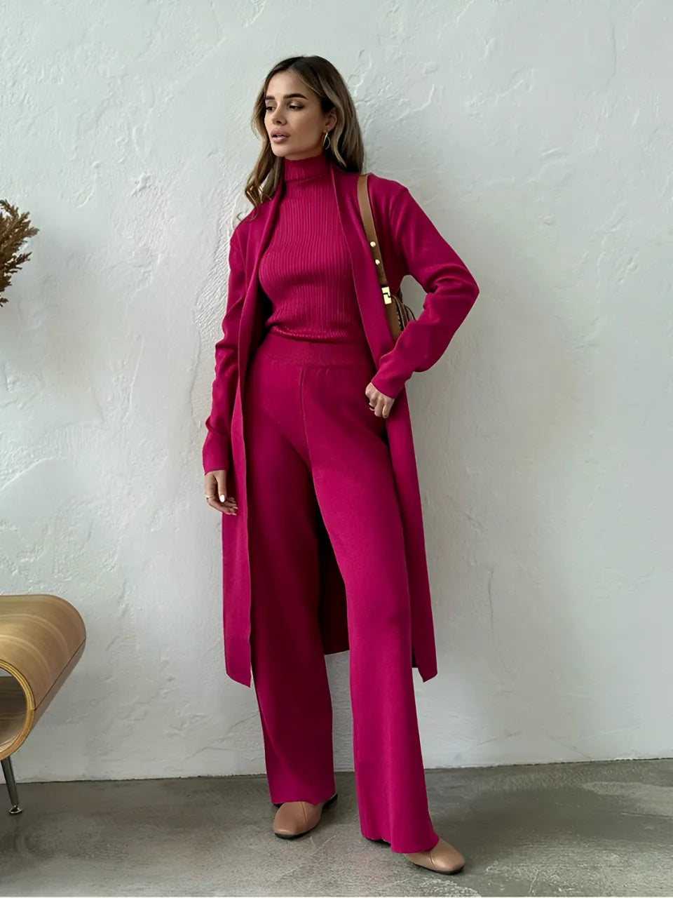 Trijunto Lolla 3 Peças em Viscose com Cardigan e Pantalona