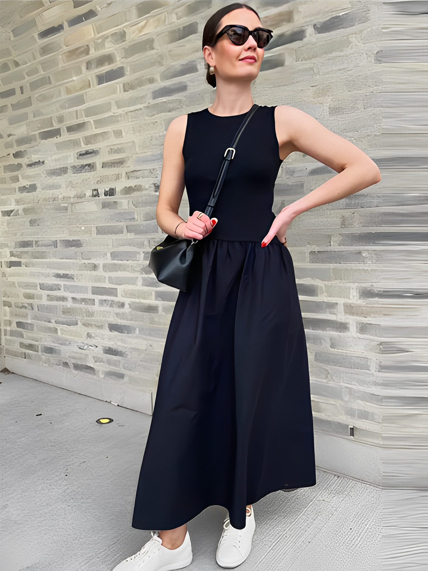 Vestido Longo Canelado Evasê Plissado Maia