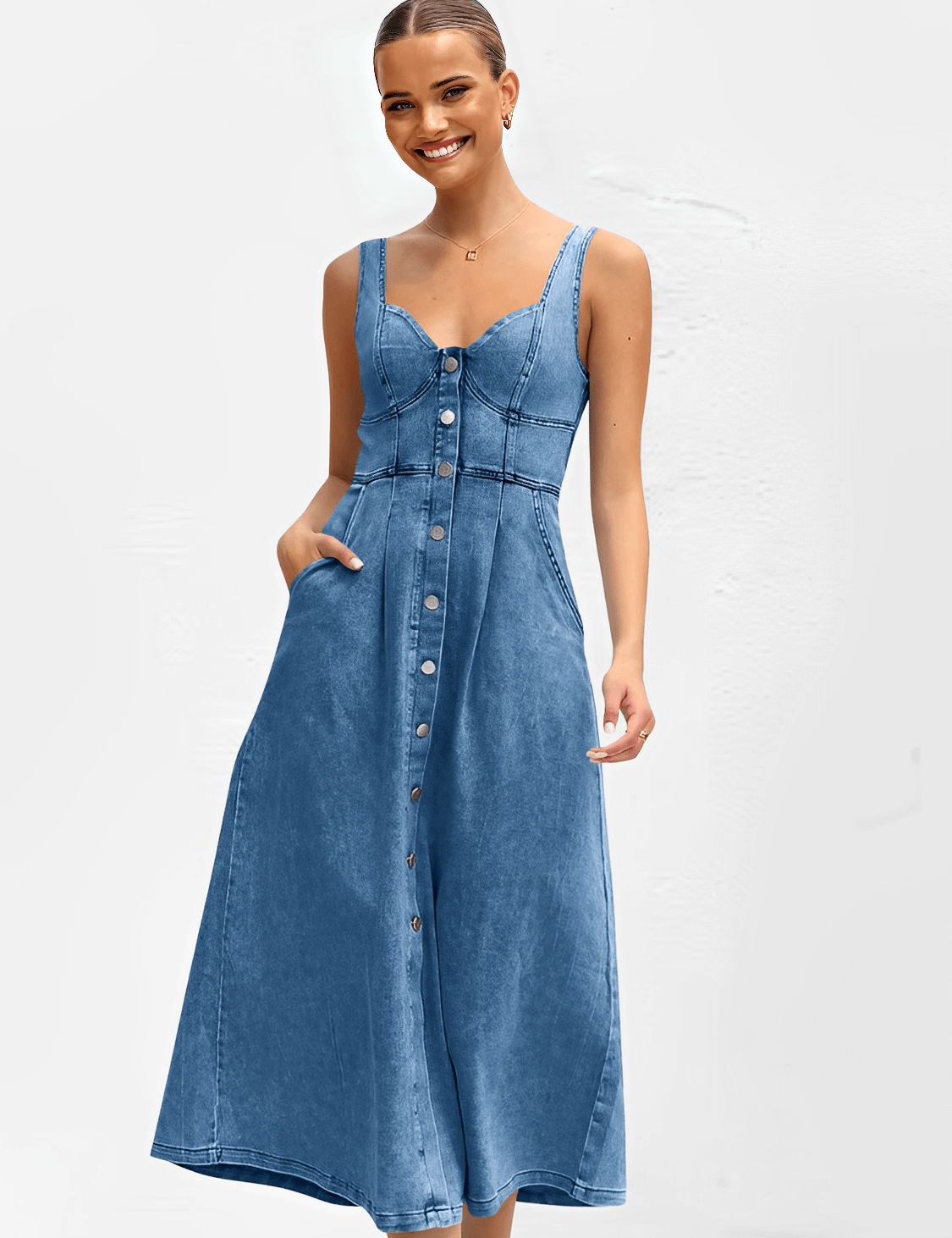 Vestido Jeans Midi com Botões Pilar