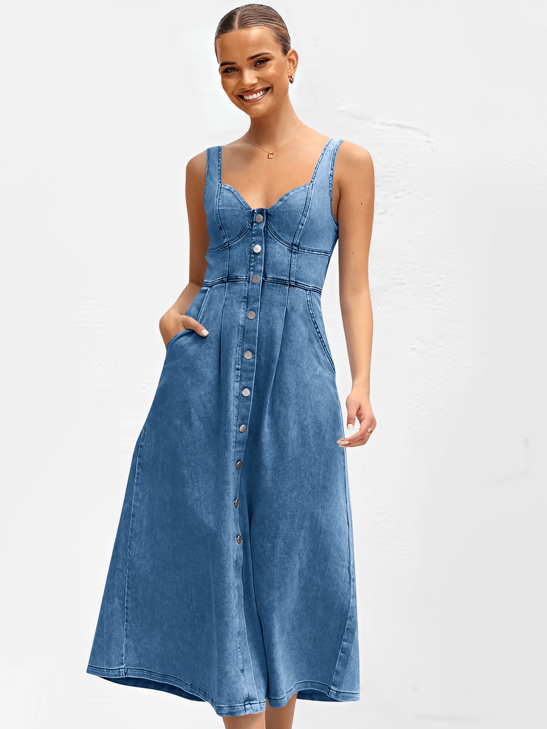 Vestido Jeans Midi com Botões Pilar