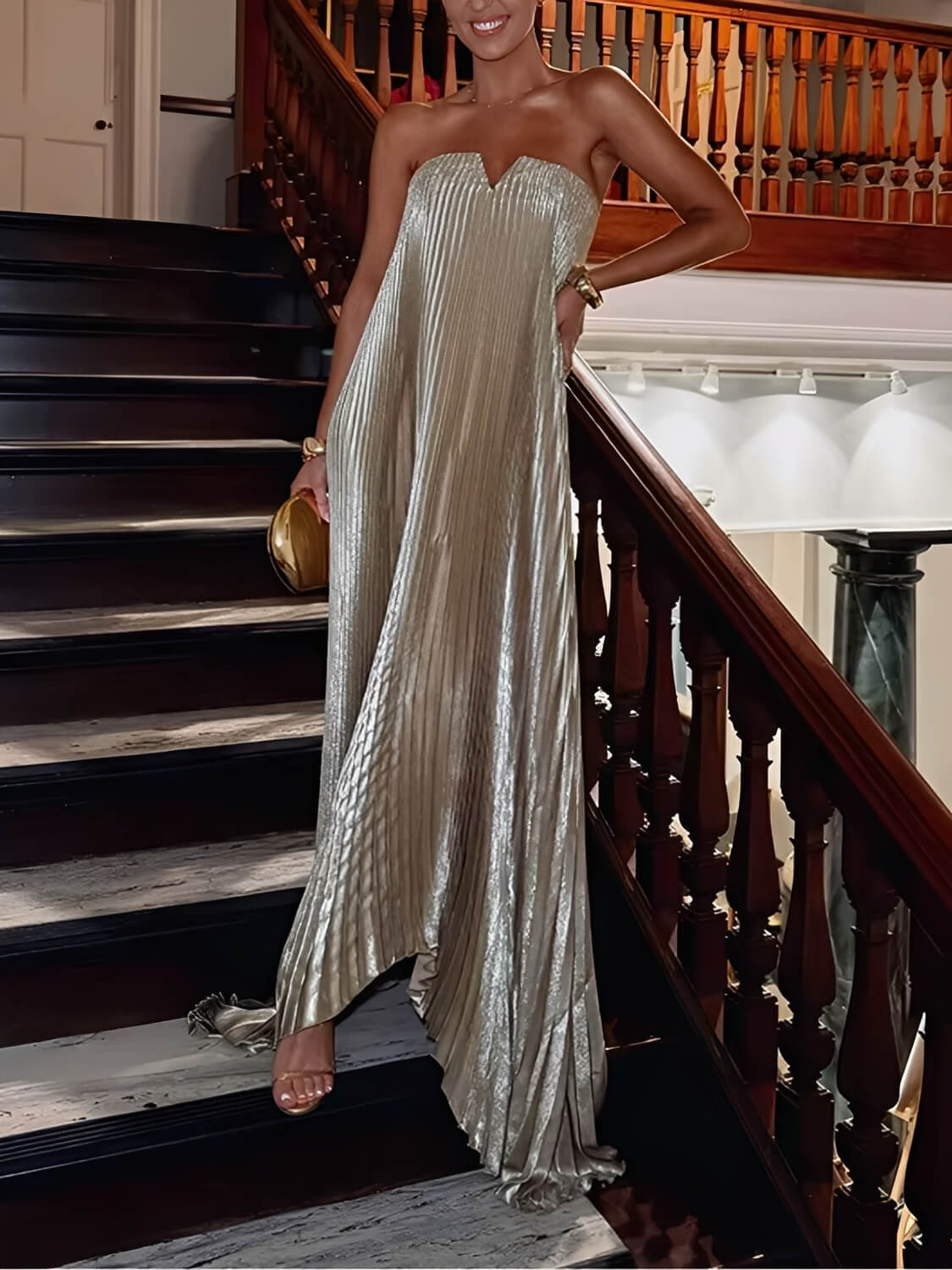 Vestido Longo Plissado Tomara que Caia Éris