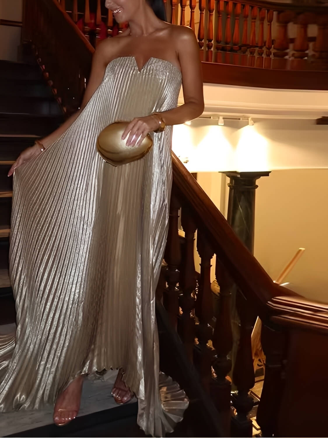 Vestido Longo Plissado Tomara que Caia Éris