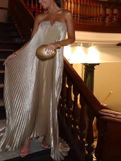 Vestido Longo Plissado Tomara que Caia Éris