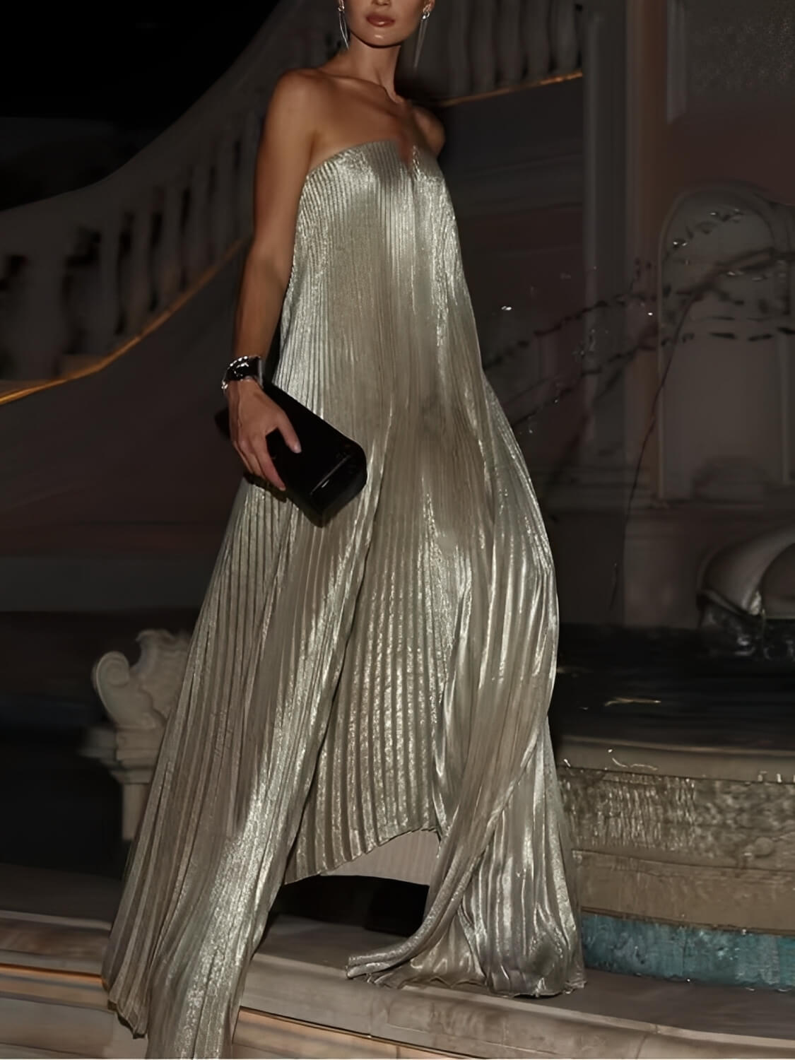 Vestido Longo Plissado Tomara que Caia Éris