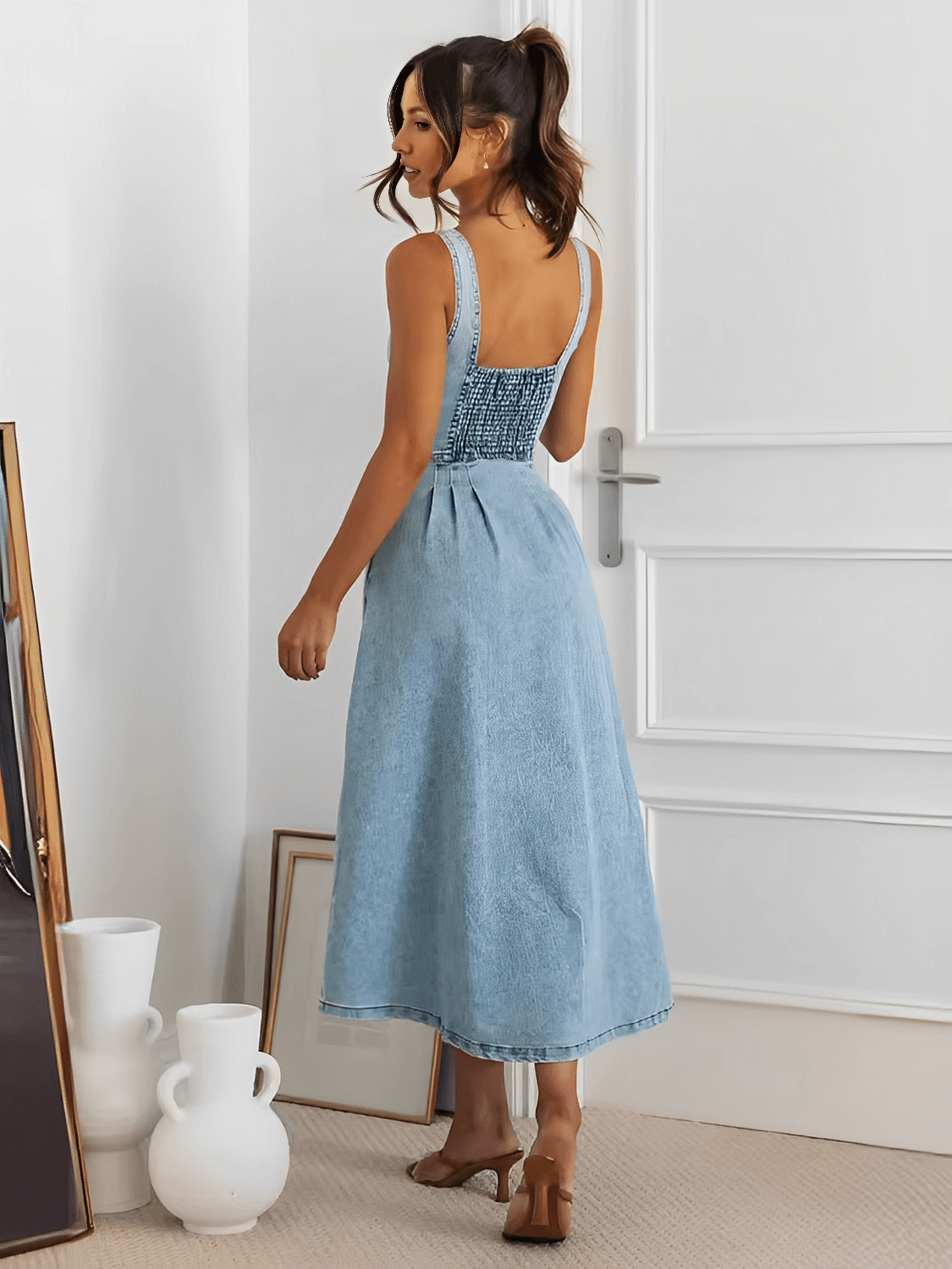 Vestido Jeans Midi com Botões Pilar