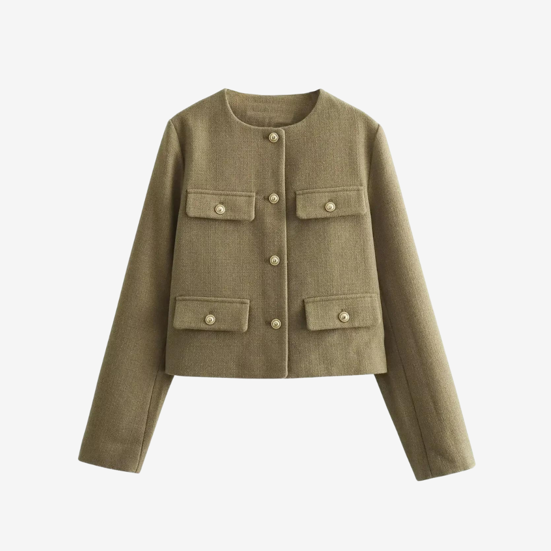 Casaco Michele Texturizado com Bolsos e Botões Dourados