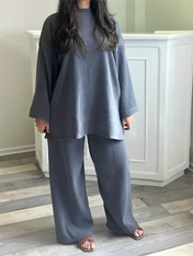 Conjunto Feminino Veludo Cotelê Oversized com Calça Wide Leg Indira