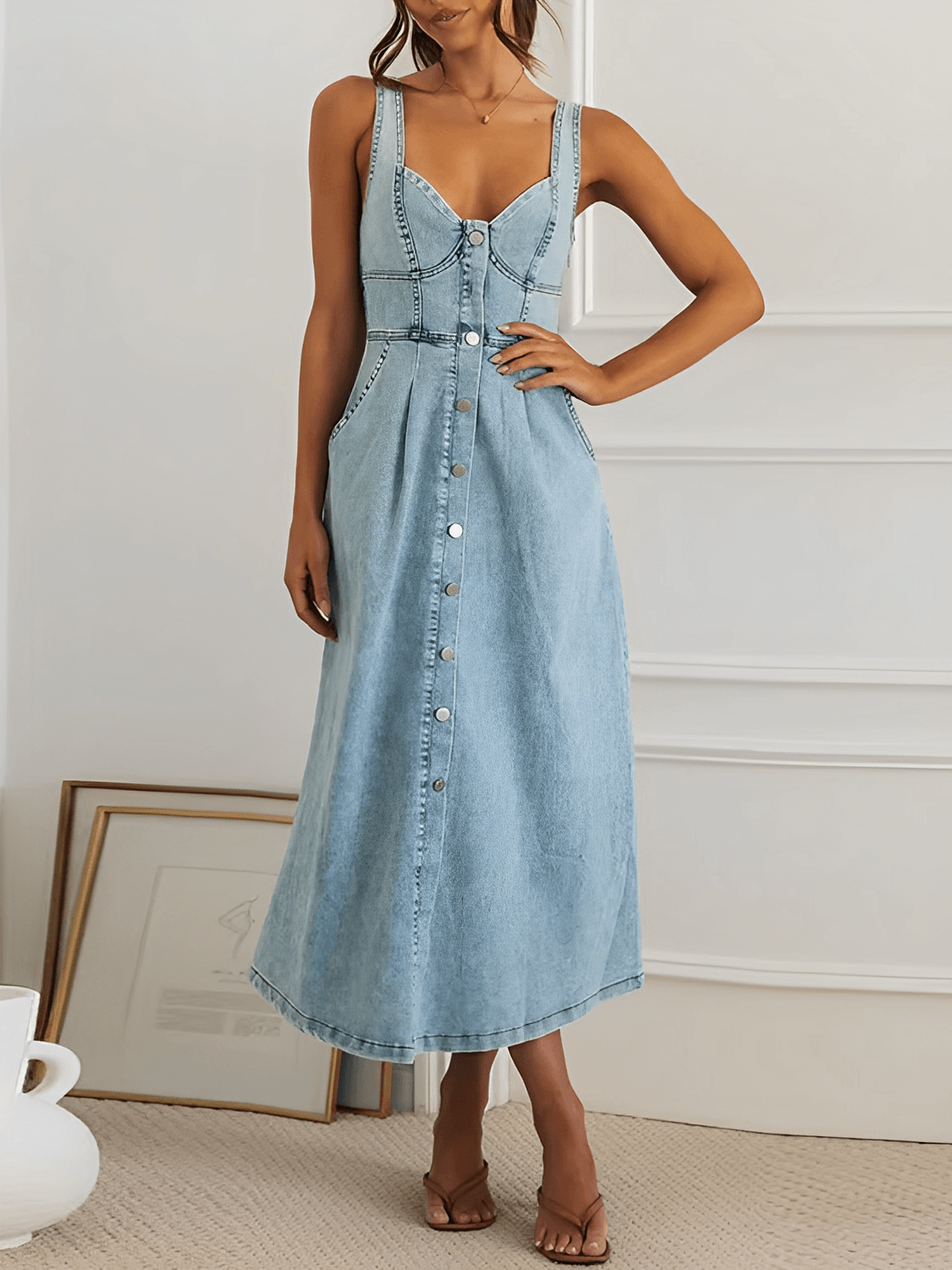 Vestido Jeans Midi com Botões Pilar