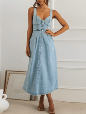 Vestido Jeans Midi com Botões Pilar