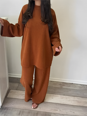 Conjunto Feminino Veludo Cotelê Oversized com Calça Wide Leg Indira