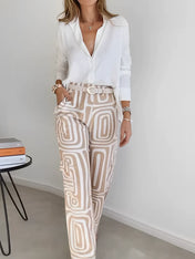 Conjunto Bianca com Camisa Clássica e Calça Geométrica