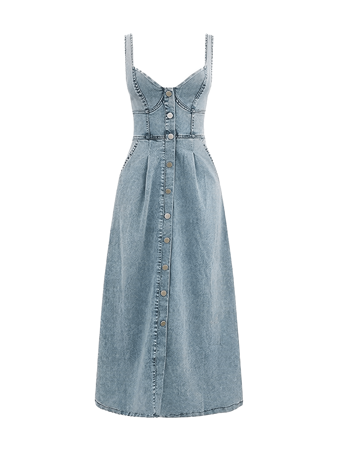 Vestido Jeans Midi com Botões Pilar