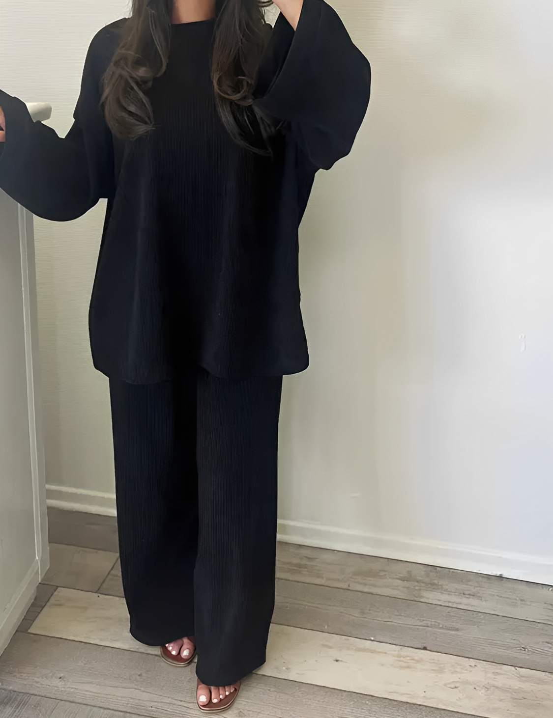 Conjunto Feminino Veludo Cotelê Oversized com Calça Wide Leg Indira