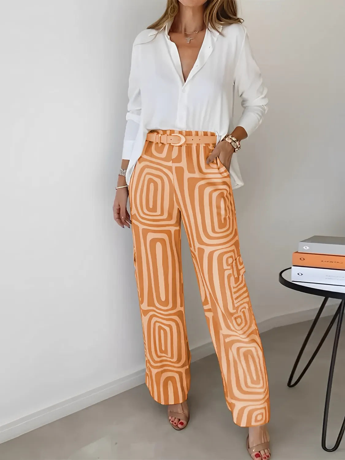 Conjunto Bianca com Camisa Clássica e Calça Geométrica