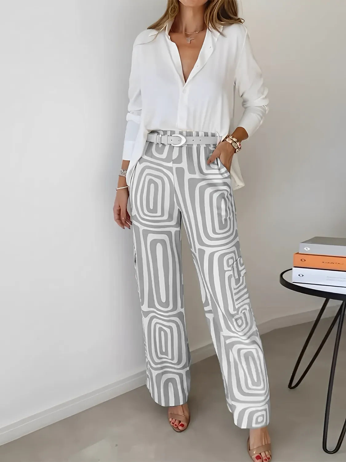 Conjunto Bianca com Camisa Clássica e Calça Geométrica