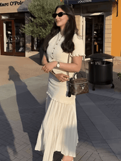 Conjunto Tweed Feminino Saia Longa Plissada Suiany