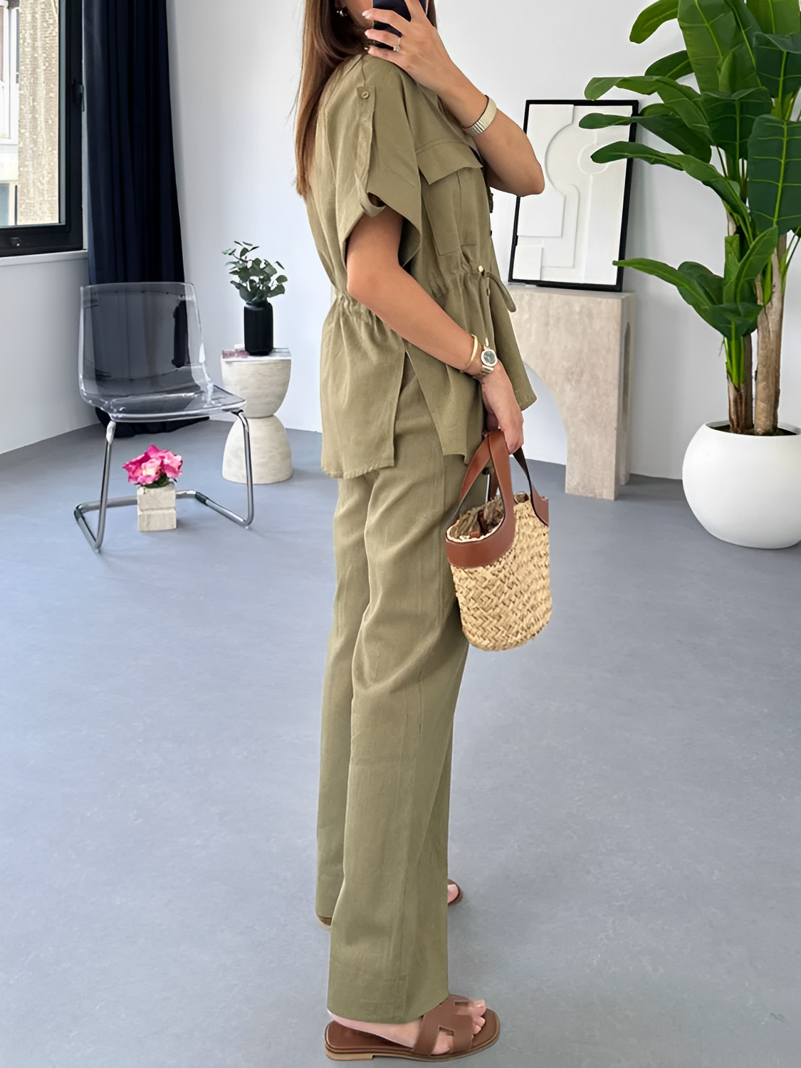 Conjunto Olga com Camisa Oversized Ajustável e Calça Wide Leg