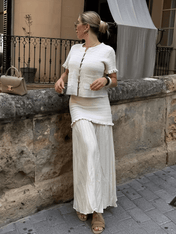 Conjunto Tweed Feminino Saia Longa Plissada Suiany