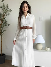 Vestido Chemise Midi Plissado Fleur