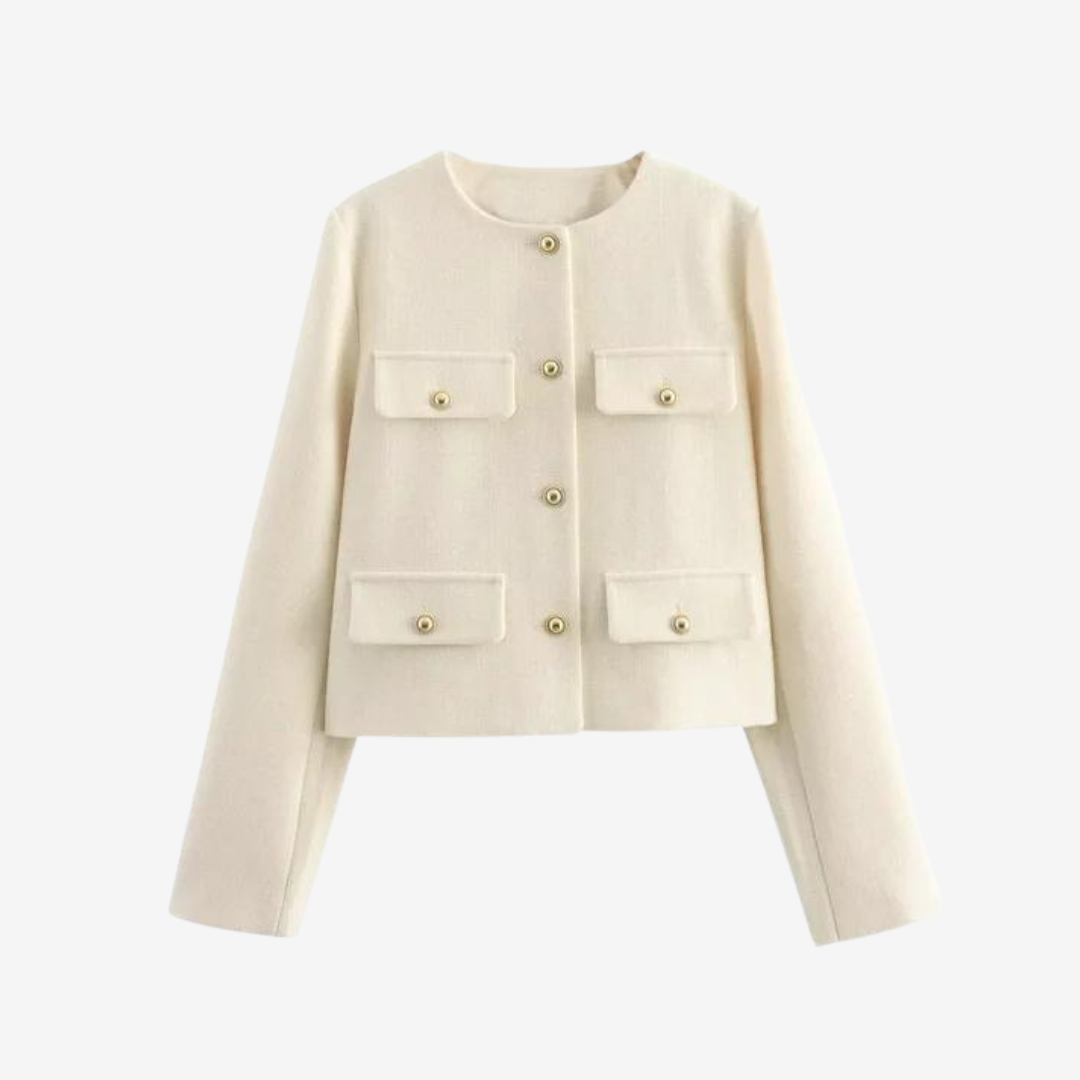 Casaco Michele Texturizado com Bolsos e Botões Dourados