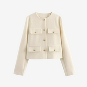 Casaco Michele Texturizado com Bolsos e Botões Dourados