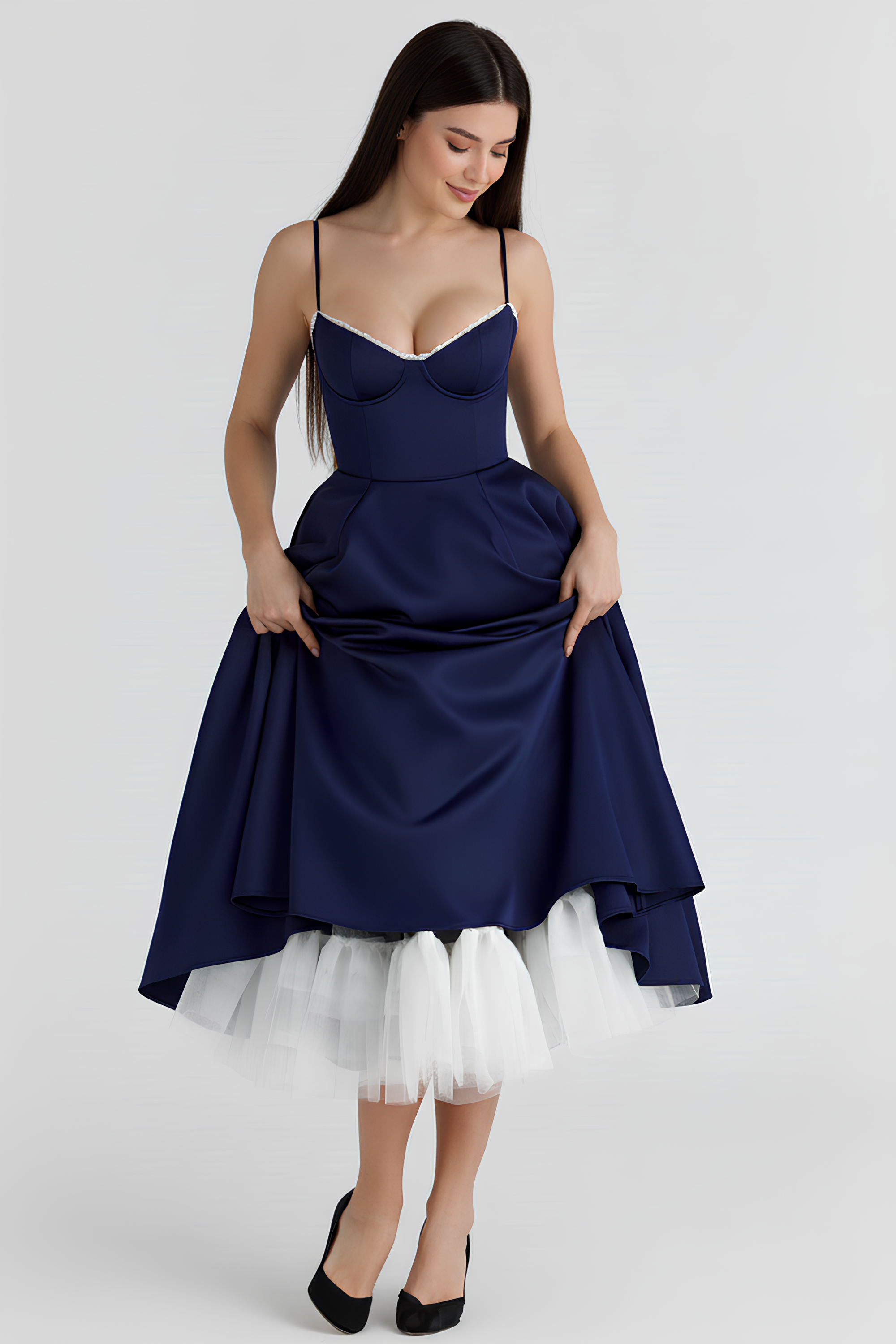 Vestido Midi Corset com Tule Interno Chloe