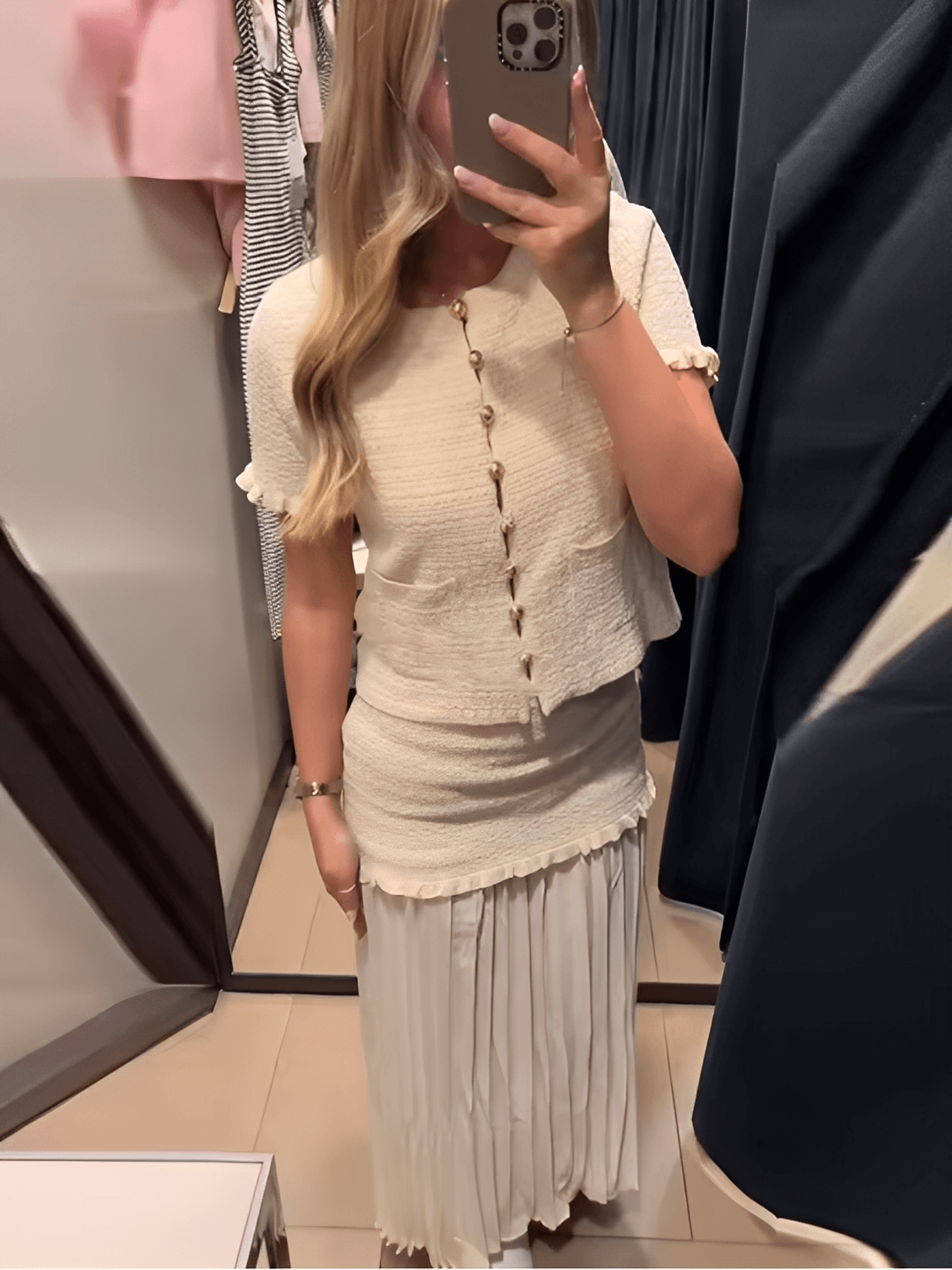 Conjunto Tweed Feminino Saia Longa Plissada Suiany