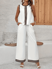 Conjunto Melody Alfaiataria com Regata Listrada e Calça Wide Leg
