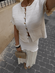 Conjunto Tweed Feminino Saia Longa Plissada Suiany