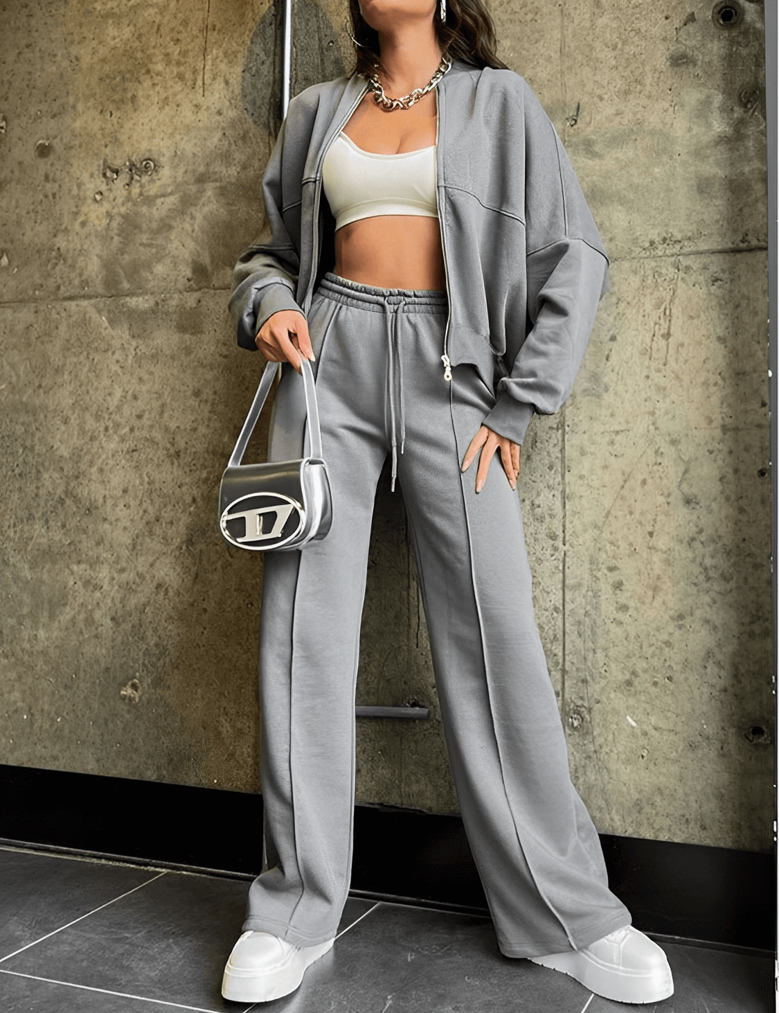 Conjunto Bruna Estilo Aerolook com Jaqueta e Calça Reta