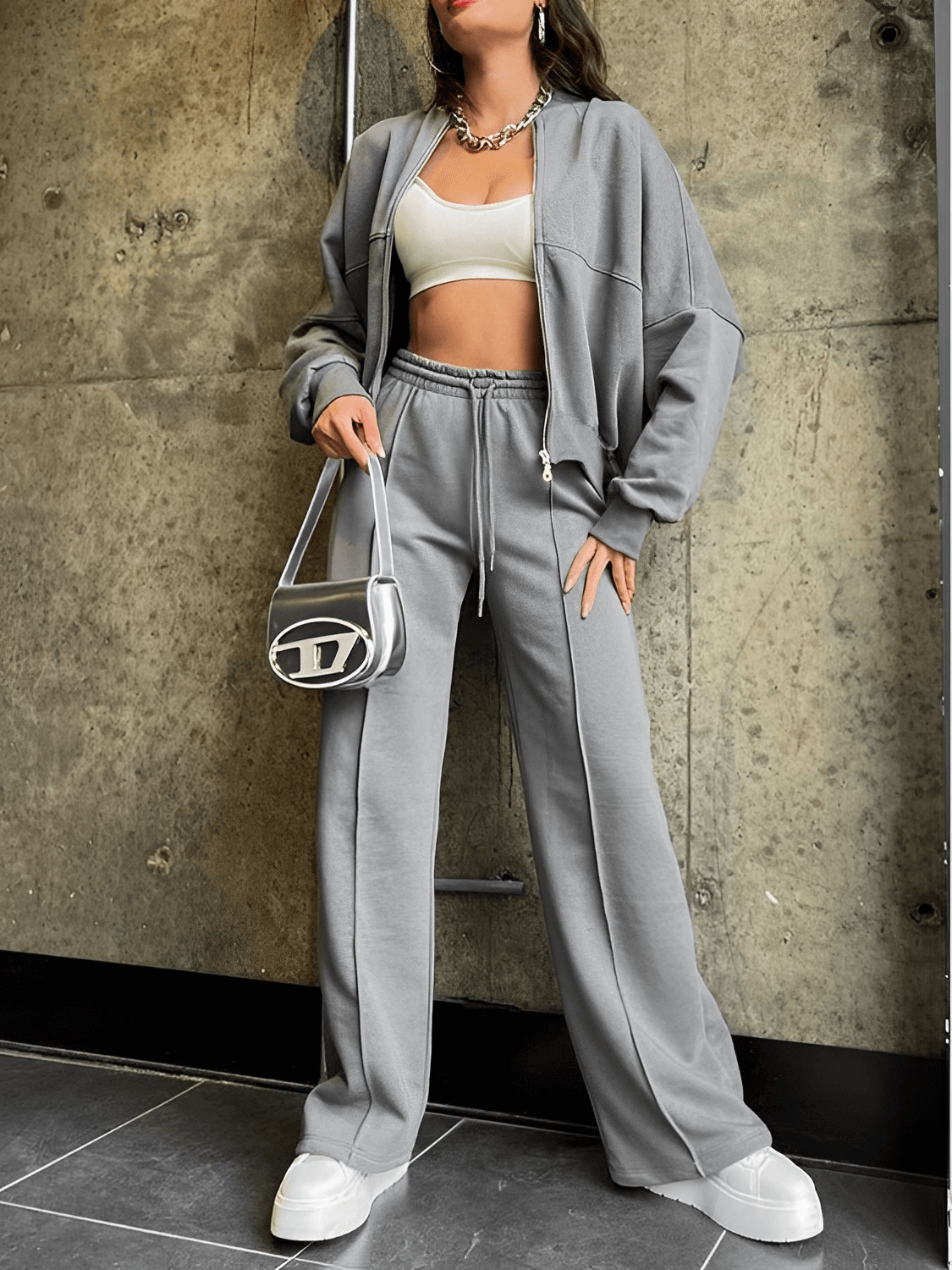 Conjunto Bruna Estilo Aerolook com Jaqueta e Calça Reta