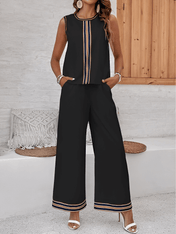Conjunto Melody Alfaiataria com Regata Listrada e Calça Wide Leg