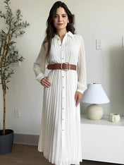 Vestido Chemise Midi Plissado Fleur