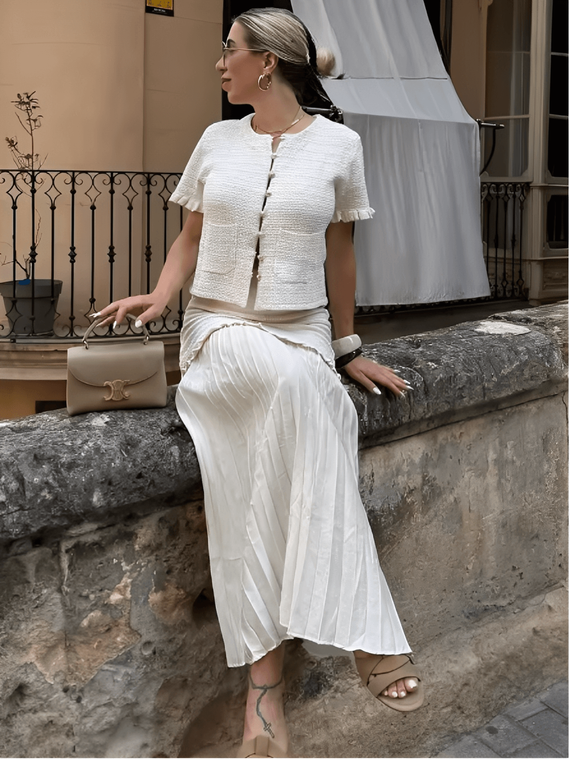 Conjunto Tweed Feminino Saia Longa Plissada Suiany