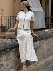 Conjunto Tweed Feminino Saia Longa Plissada Suiany