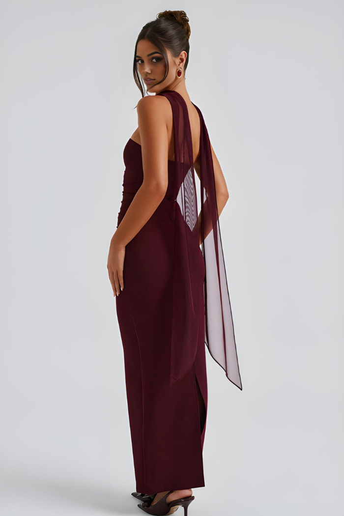 Vestido Longo com Lenço e Fenda Lateral Brenda