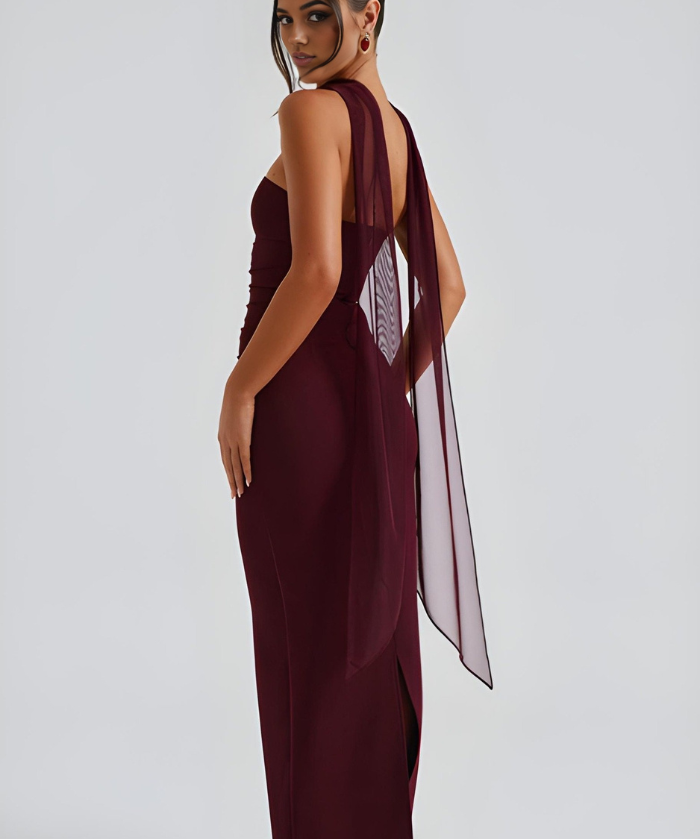 Vestido Longo com Lenço e Fenda Lateral Brenda