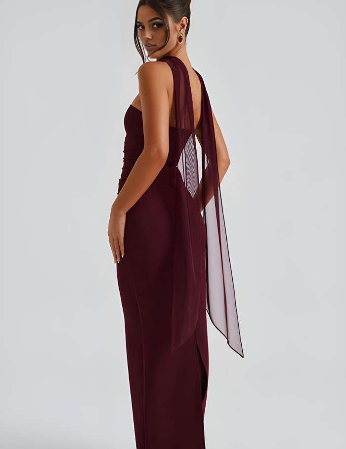 Vestido Longo com Lenço e Fenda Lateral Brenda