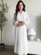 Vestido Chemise Midi Plissado Fleur