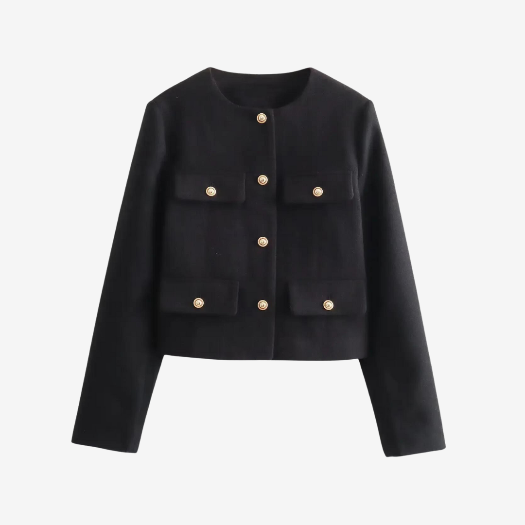 Casaco Michele Texturizado com Bolsos e Botões Dourados