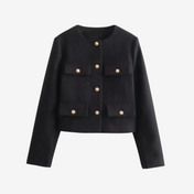 Casaco Michele Texturizado com Bolsos e Botões Dourados